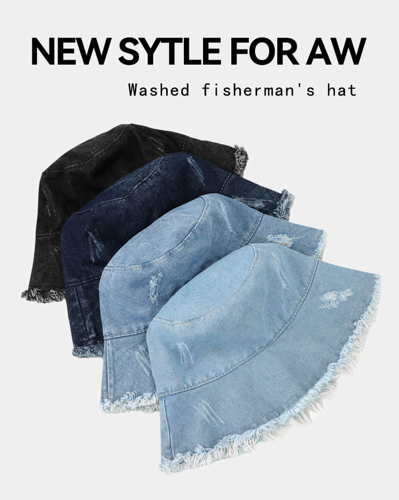 Wide-Brim Washed Distressed Fisherman's Hat