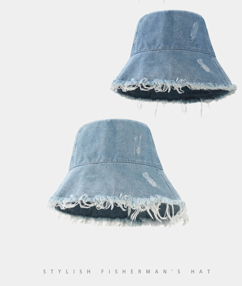 Wide-Brim Washed Distressed Fisherman's Hat