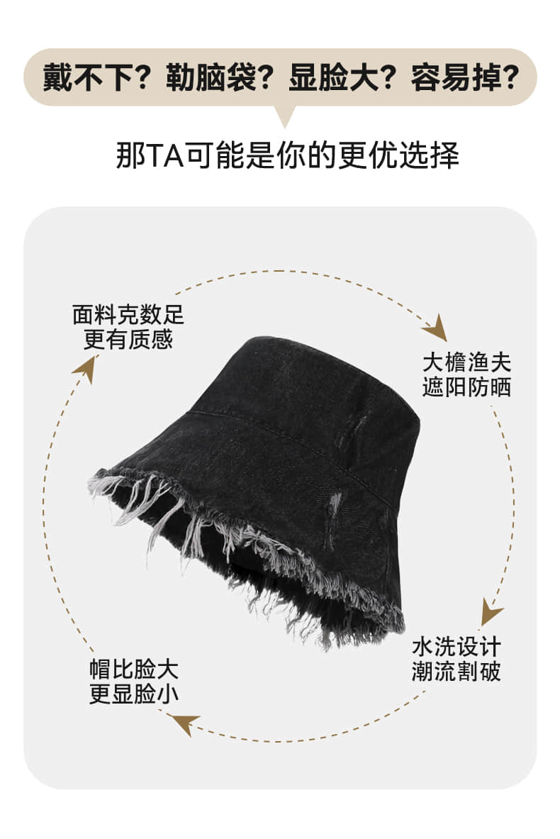 Wide-Brim Washed Distressed Fisherman's Hat