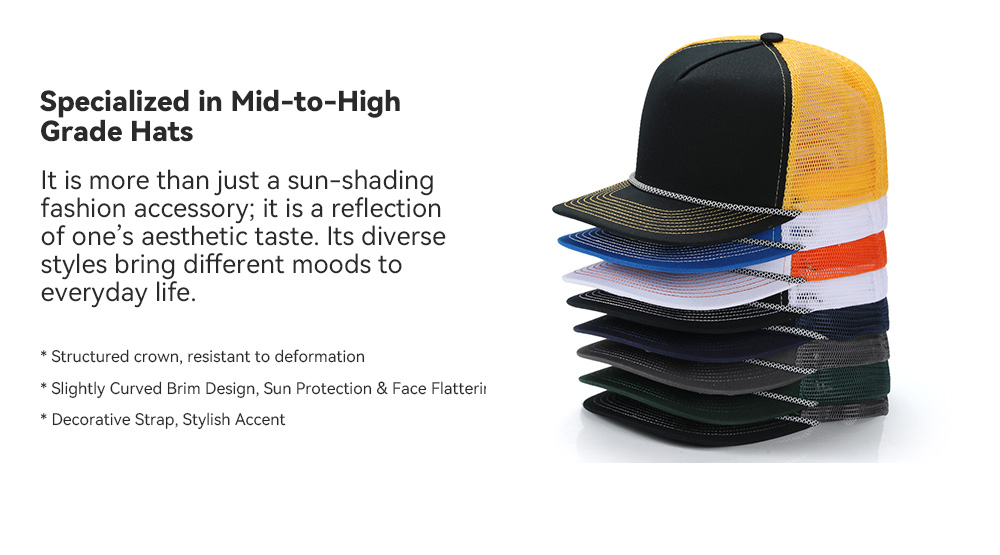 5 Panel Slightly Curved Brim Trucker Baseball Cap