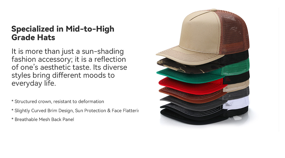 5 Panel Slightly Curved Brim Trucker Baseball Cap   --CN550