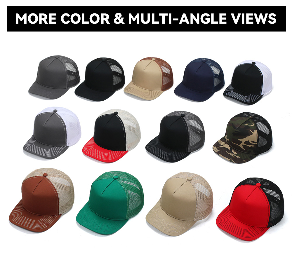 5 Panel Slightly Curved Brim Trucker Baseball Cap   --CN550