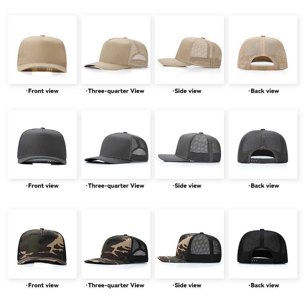 5 Panel Slightly Curved Brim Trucker Baseball Cap   --CN550