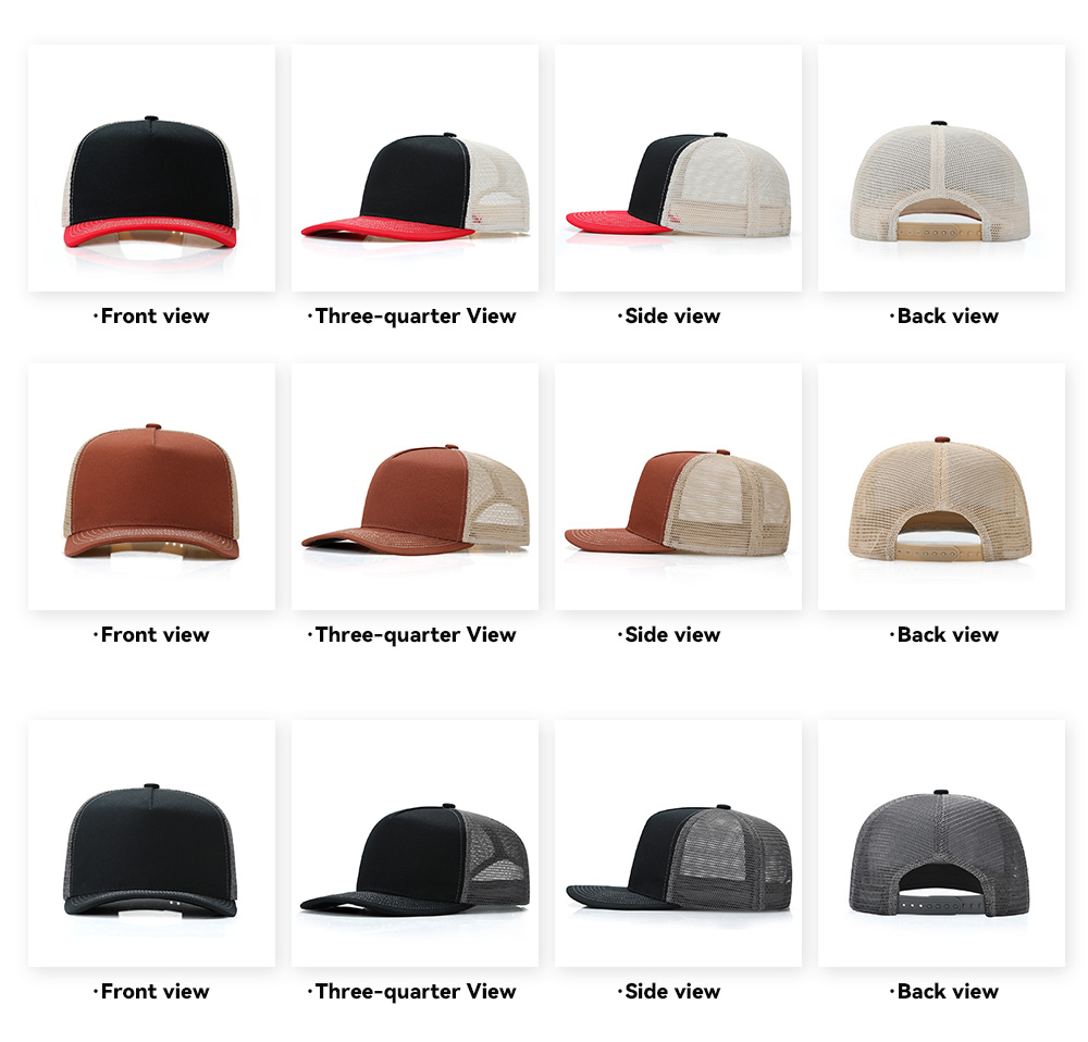 5 Panel Slightly Curved Brim Trucker Baseball Cap   --CN550