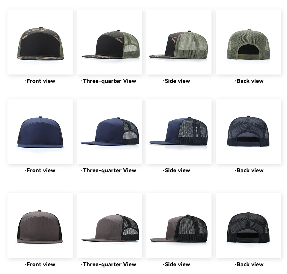 7-Panel Flat Brim Trucker Baseball Cap