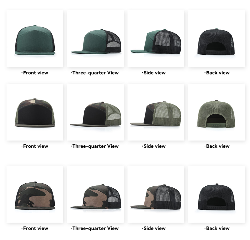 7-Panel Flat Brim Trucker Baseball Cap