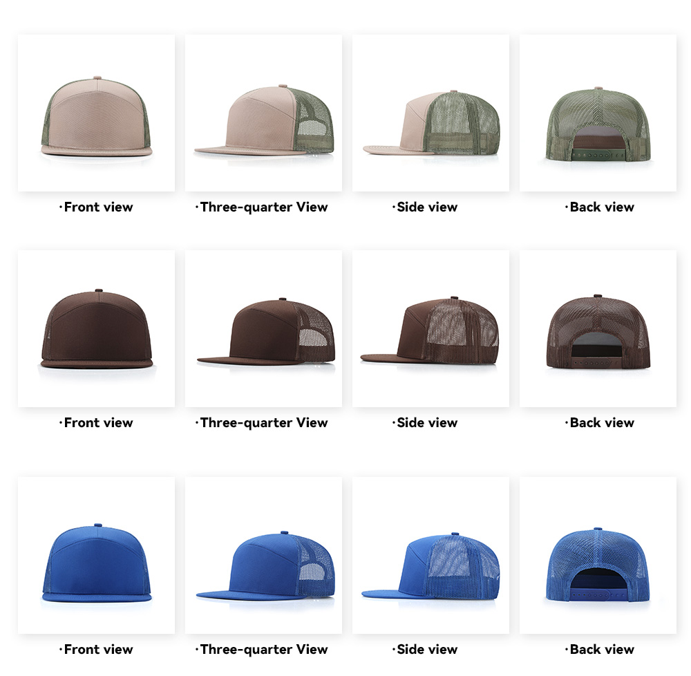 7-Panel Flat Brim Trucker Baseball Cap