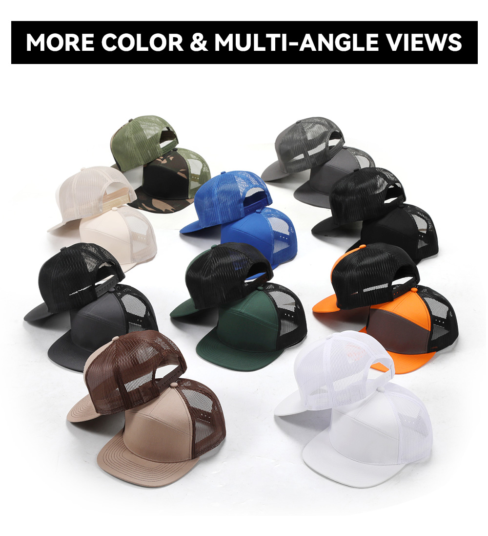 7-Panel Flat Brim Trucker Baseball Cap