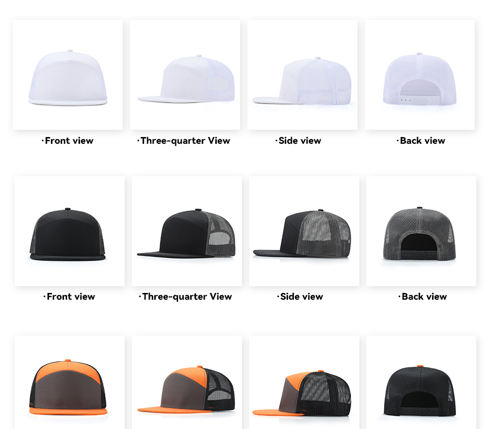 7-Panel Flat Brim Trucker Baseball Cap
