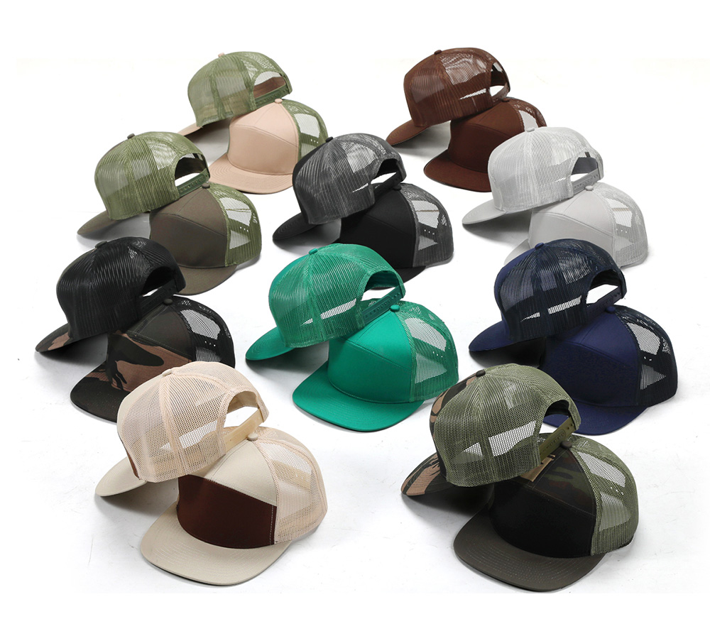 7-Panel Flat Brim Trucker Baseball Cap