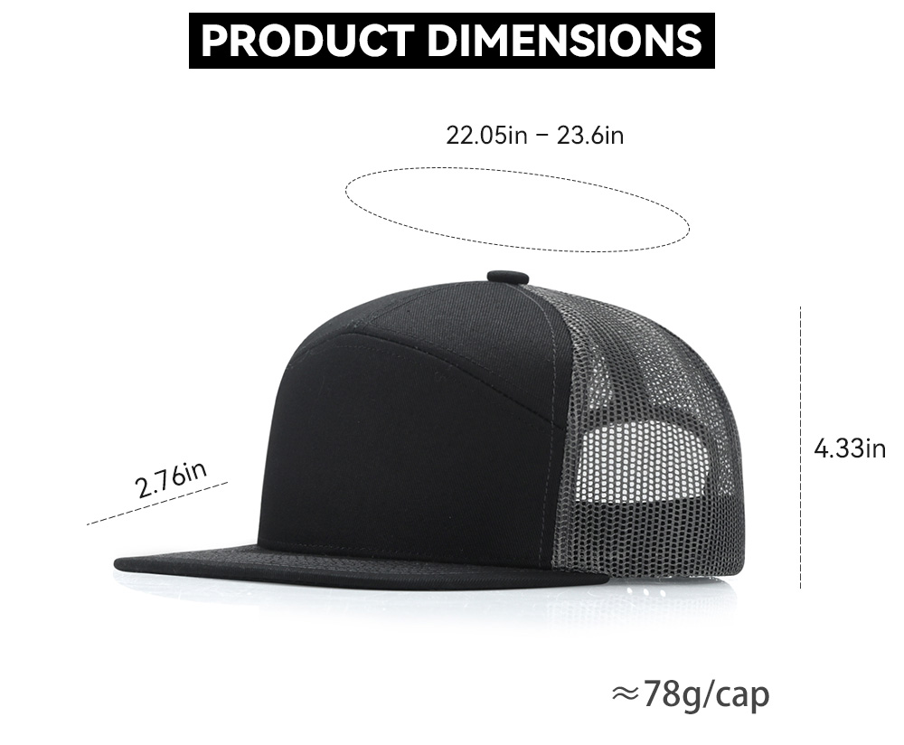 7-Panel Flat Brim Trucker Baseball Cap