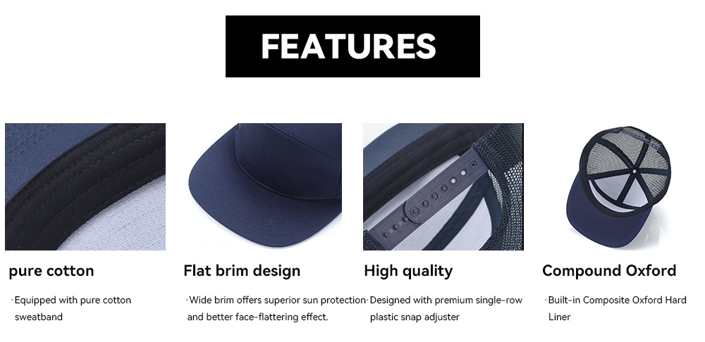 7-Panel Flat Brim Trucker Baseball Cap