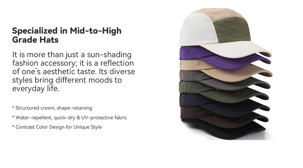5-Panel Color Block Quick Dry Water Repellent Bound Brim Baseball Cap