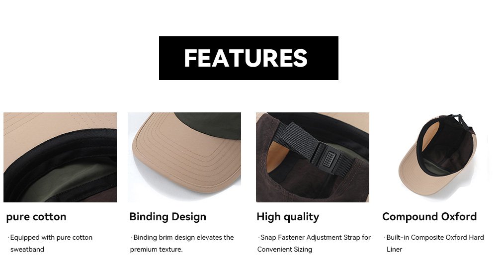 5-Panel Color Block Quick Dry Water Repellent Bound Brim Baseball Cap