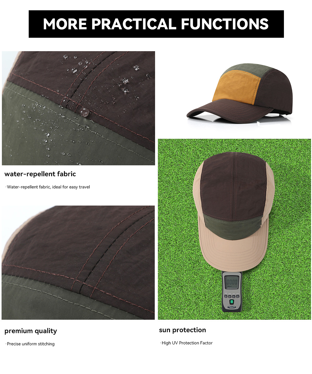 5-Panel Color Block Quick Dry Water Repellent Bound Brim Baseball Cap