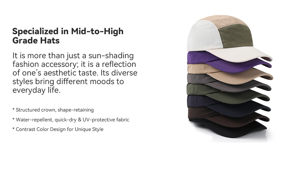5-Panel Color Block Quick Dry Water Repellent Bound Brim Baseball Cap    -- Q618
