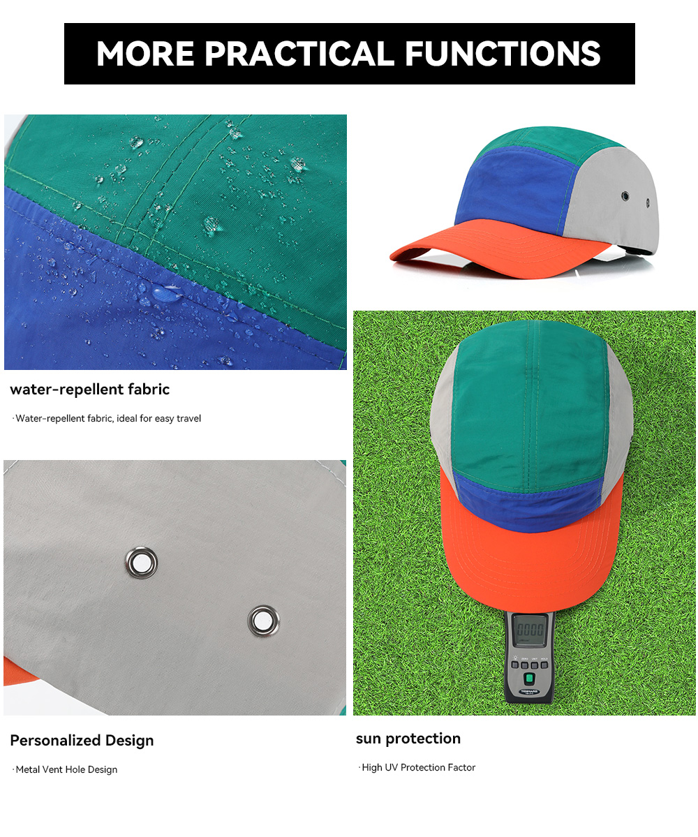 5-panel Color Block Quick Dry Light Water Repellent Baseball Cap