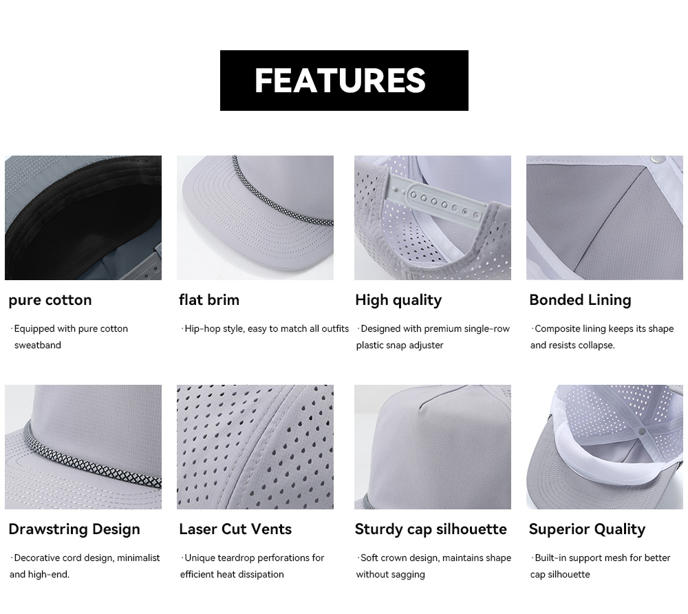 5 Panel Baseball Cap with Decorative Drawstring, Quick Dry & Water Repellent   --Q5510