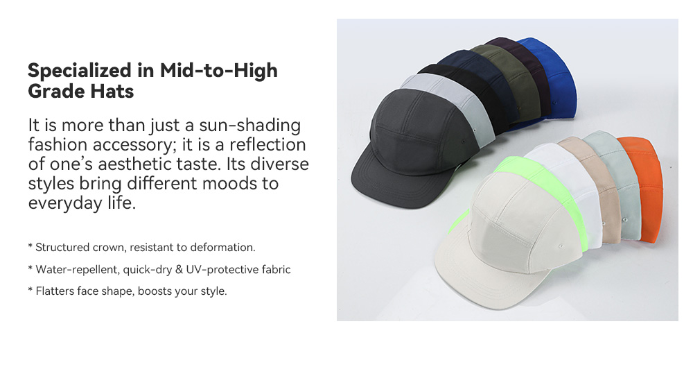 5-Panel Quick Dry Water Repellent Flat Brim Baseball Cap    --Q609