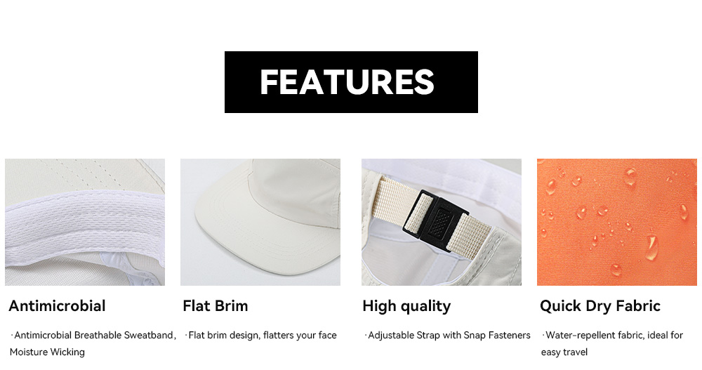 5-Panel Quick Dry Water Repellent Flat Brim Baseball Cap    --Q609