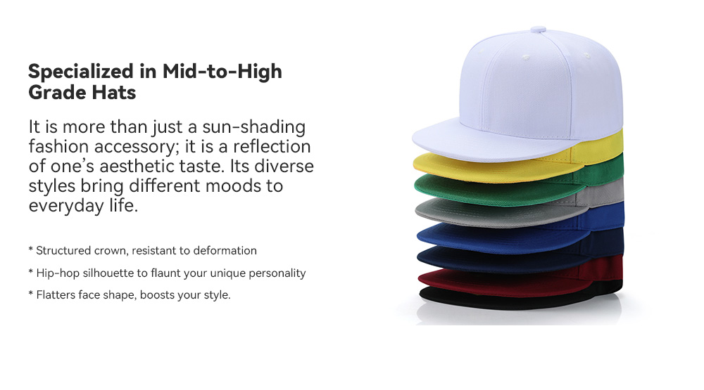 6 Panel Flat Bill Baseball Cap   --A601