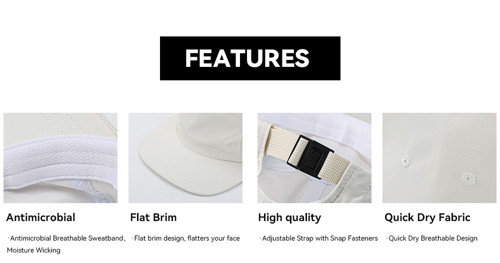 5-Panel Quick Dry Flat Brim Baseball Cap    --Q609