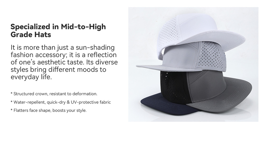 6-Panel Water-Resistant Quick Dry Flat Brim Baseball Cap   --Q8500