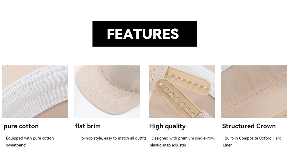 6-Panel Water-Resistant Quick Dry Flat Brim Baseball Cap   --Q8500