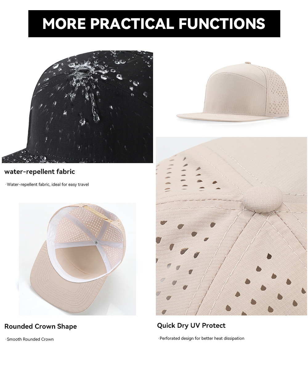 6-Panel Water-Resistant Quick Dry Flat Brim Baseball Cap   --Q8500