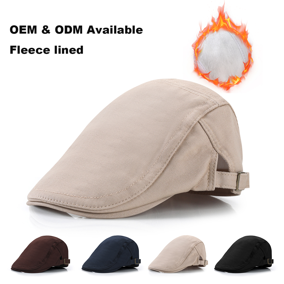 Cotton Fleece-Lined Flat Cap --001