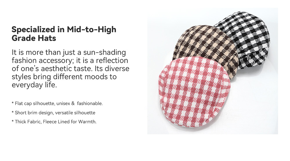 Plaid Woolen Flat Cap  --B014