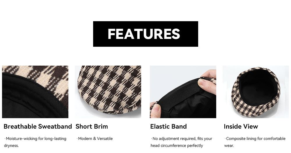 Plaid Woolen Flat Cap  --B014