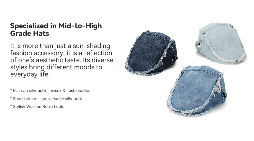 Washed Frayed Edge Denim Flat Cap    --B018