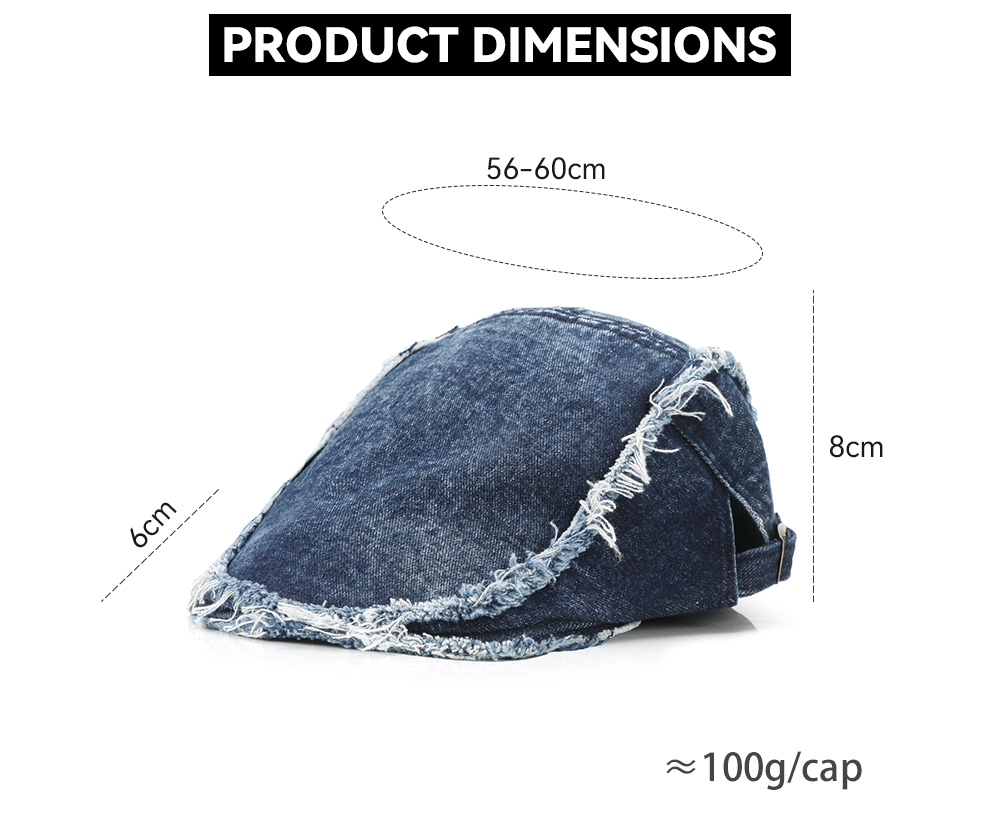 Washed Frayed Edge Denim Flat Cap    --B018