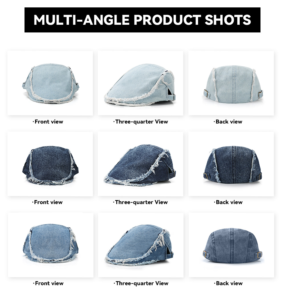 Washed Frayed Edge Denim Flat Cap    --B018