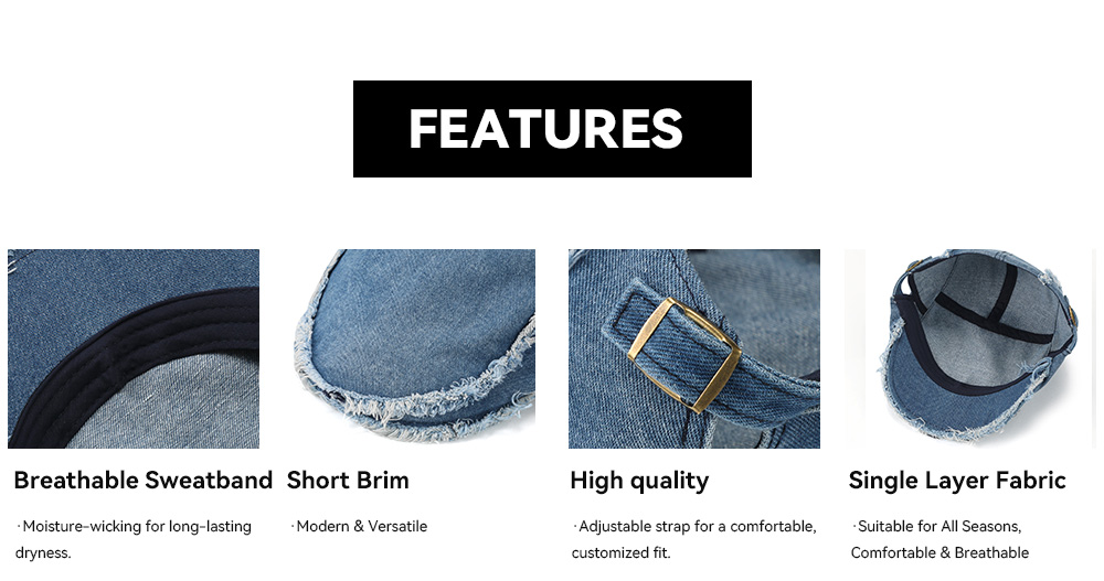 Washed Frayed Edge Denim Flat Cap    --B018