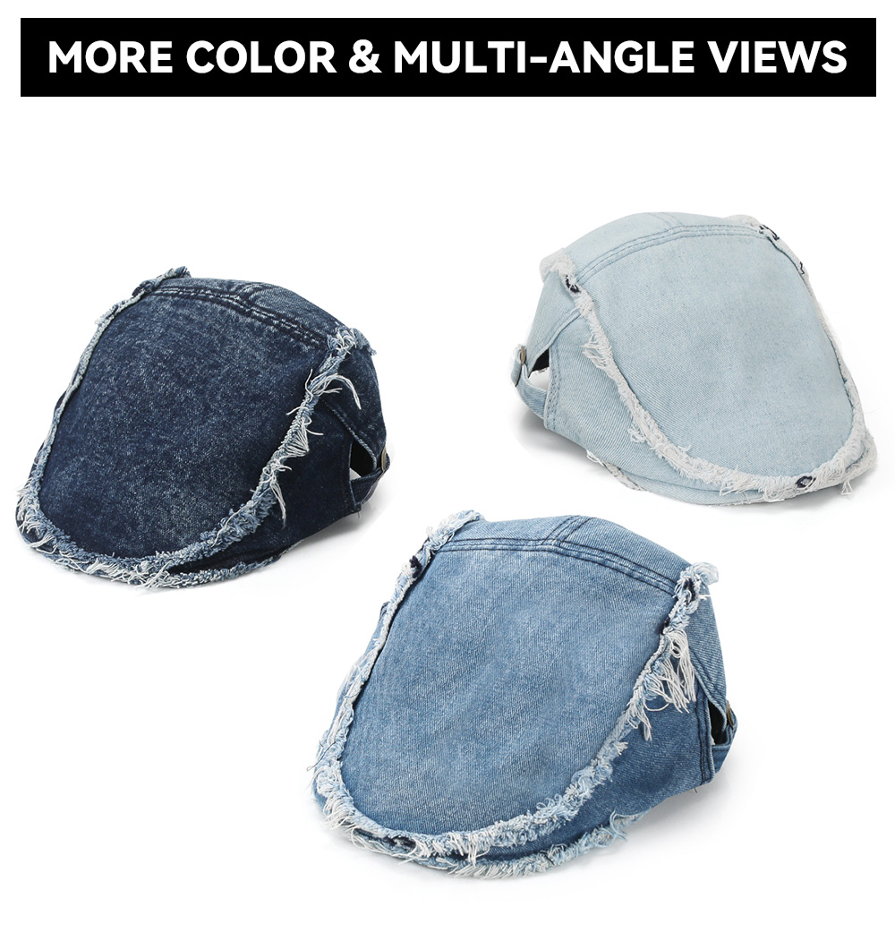 Washed Frayed Edge Denim Flat Cap    --B018