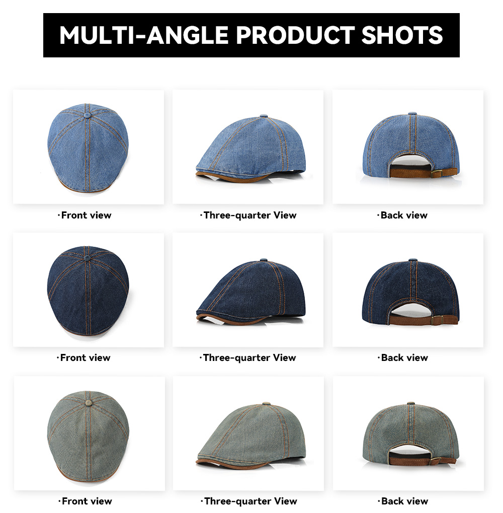 Washed Vintage Denim Flat Cap with Suede Patch Brim   --B055