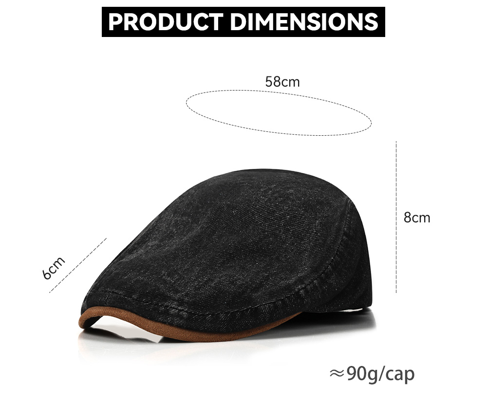 Washed Vintage Denim Flat Cap with Suede Patch Brim --B070