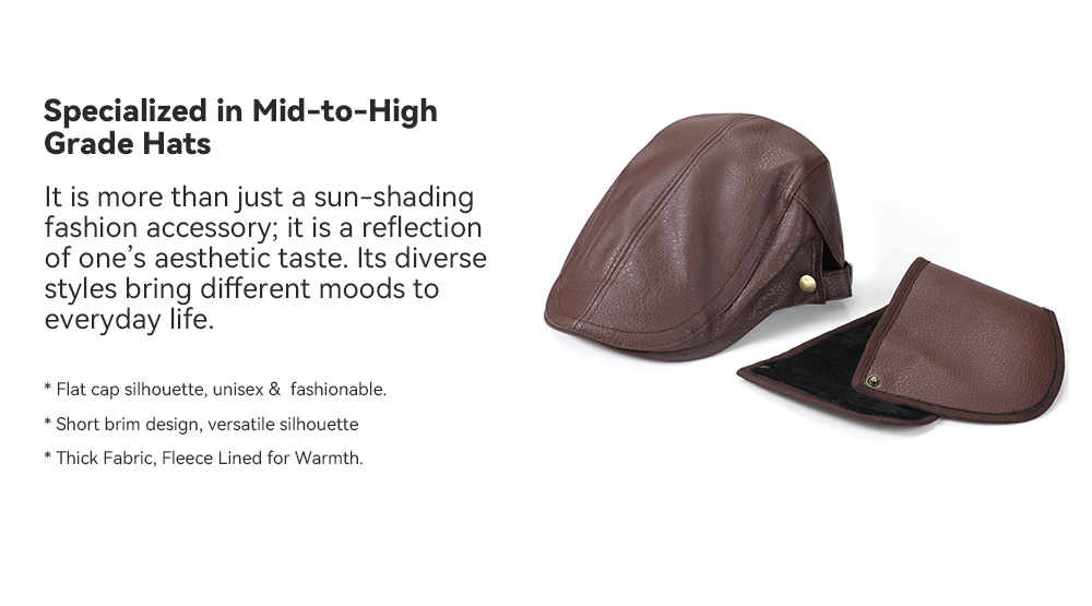 Faux Leather Flat Cap with Cape & Fleece Lining  --B016