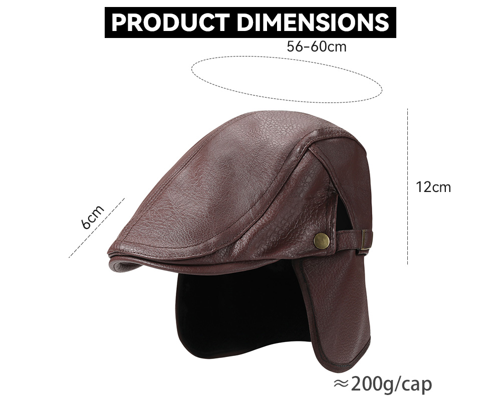 Faux Leather Flat Cap with Cape & Fleece Lining  --B016