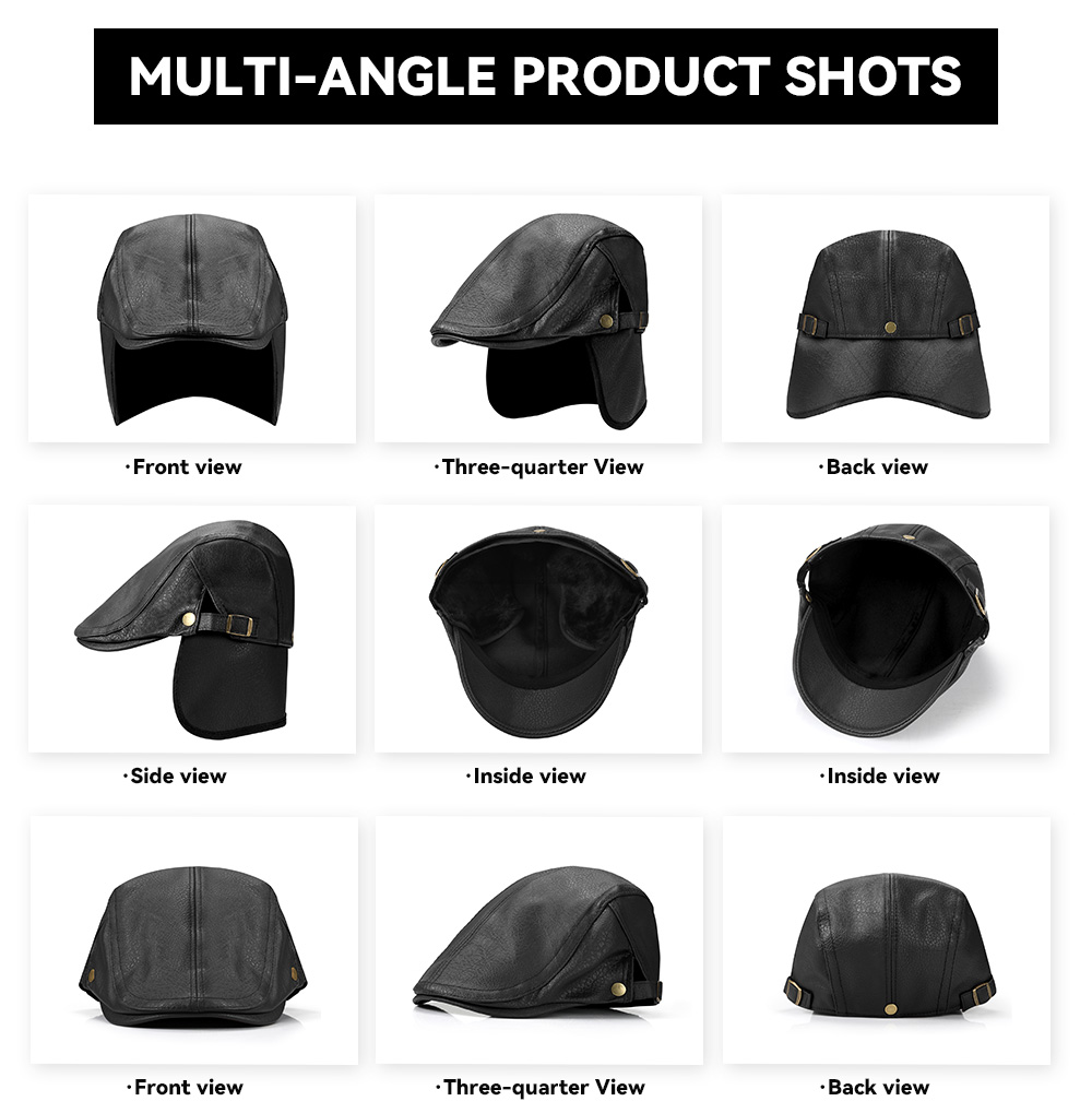 Faux Leather Flat Cap with Cape & Fleece Lining  --B016