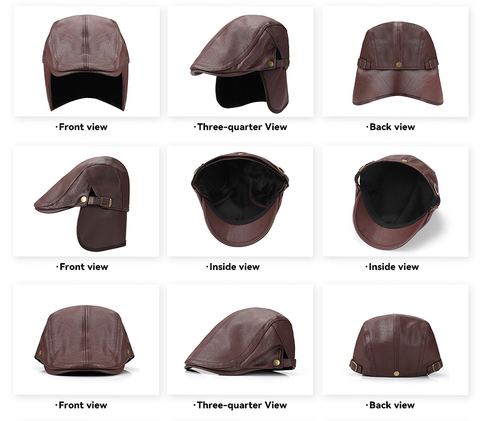 Faux Leather Flat Cap with Cape & Fleece Lining  --B016
