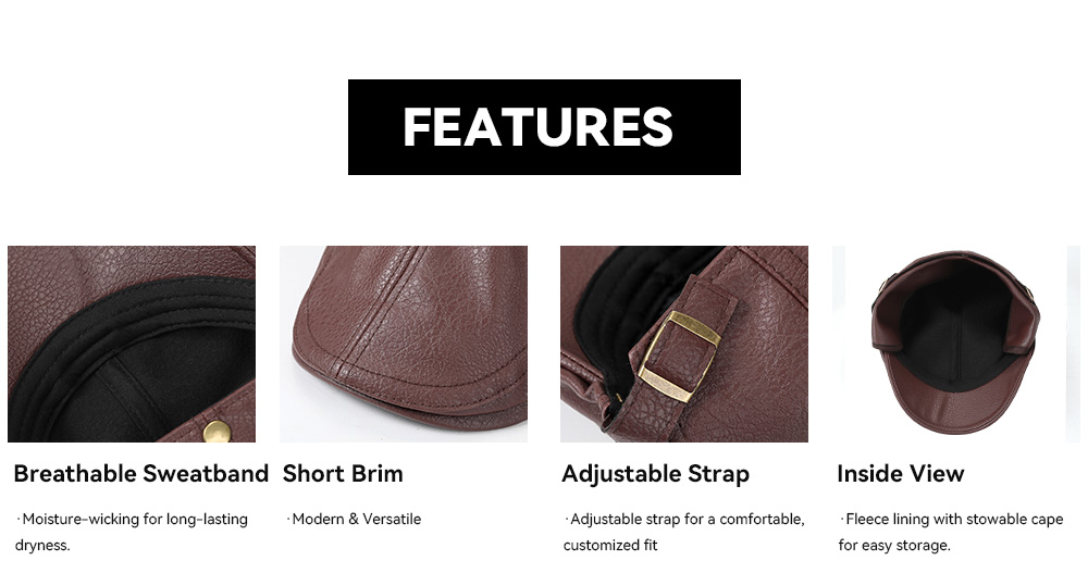 Faux Leather Flat Cap with Cape & Fleece Lining  --B016