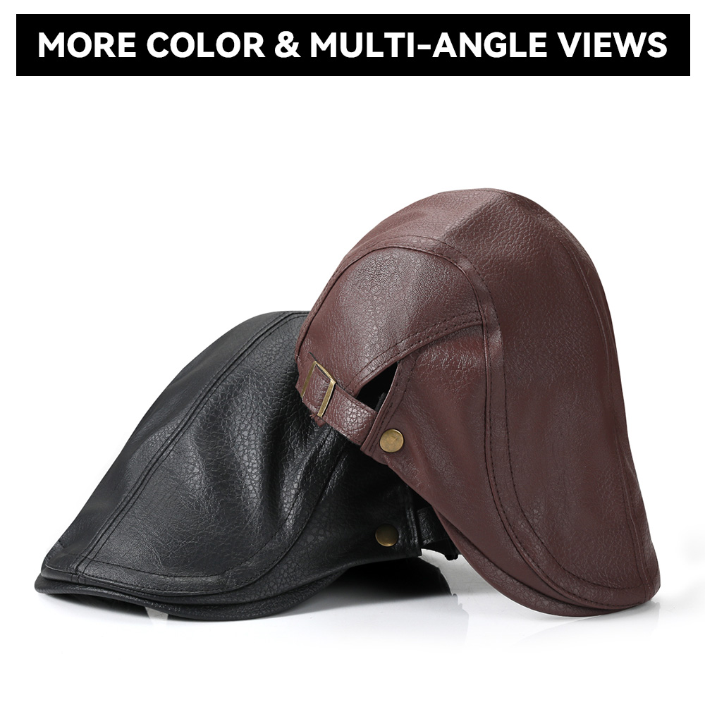 Faux Leather Flat Cap with Cape & Fleece Lining  --B016