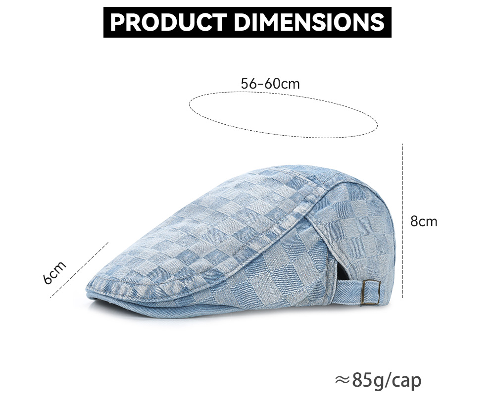 Washed Denim Checkerboard Flat Cap  --B201