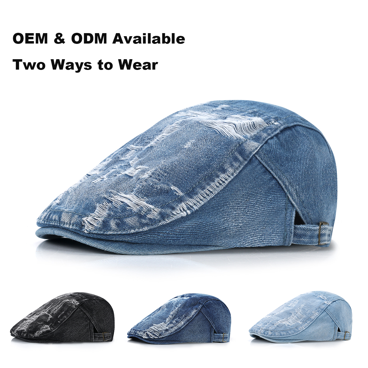 Washed Ripped Denim Flat Cap   --B202