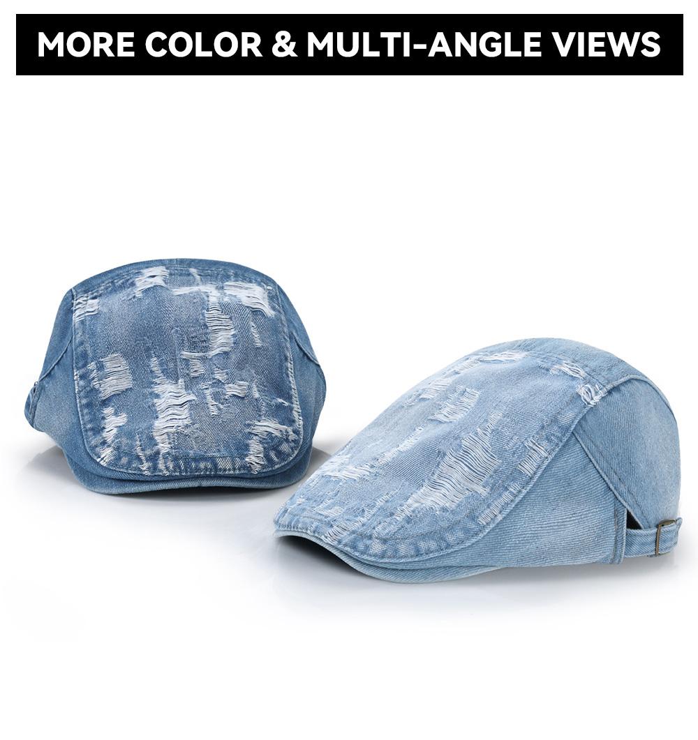 Washed Ripped Denim Flat Cap   --B202