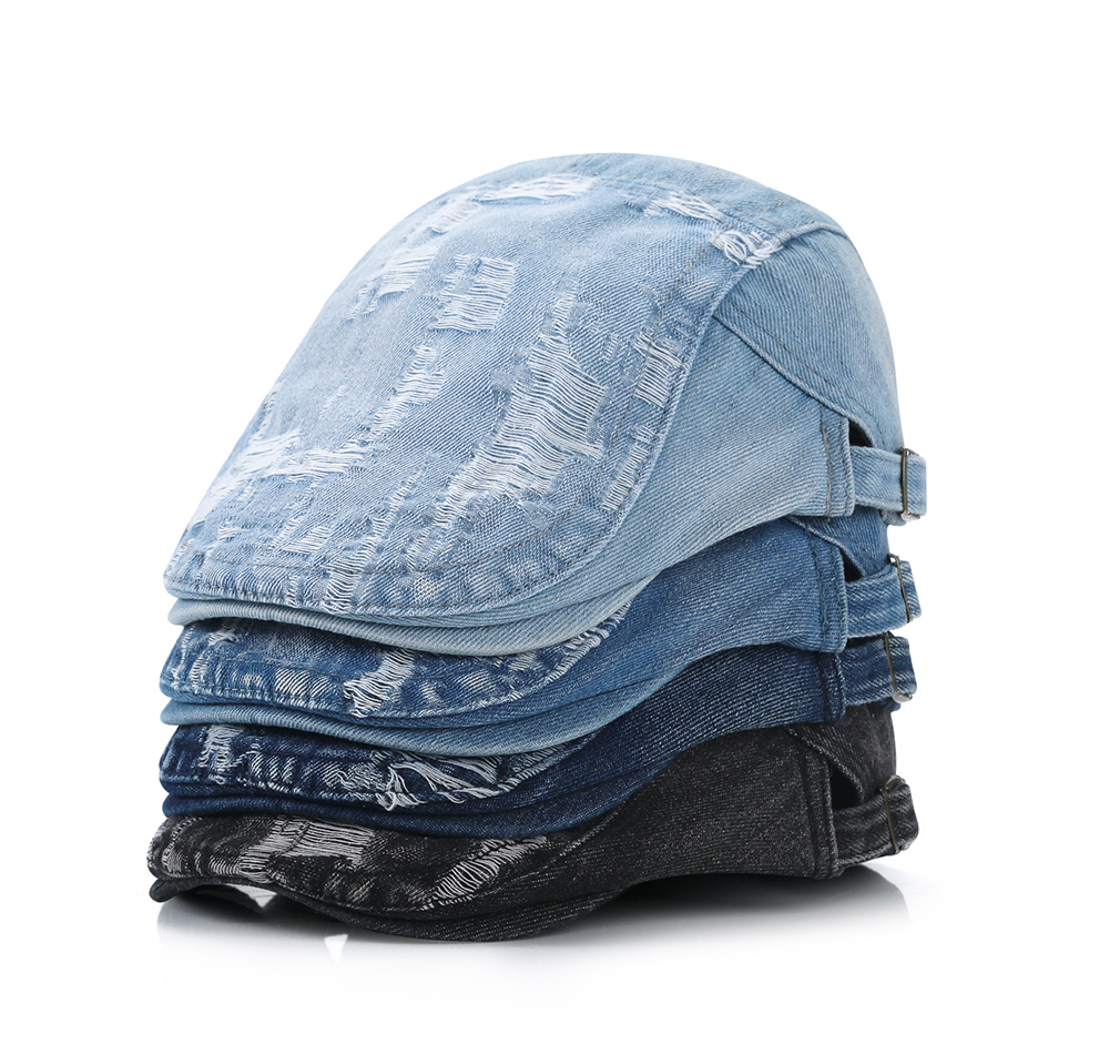 Washed Ripped Denim Flat Cap   --B202