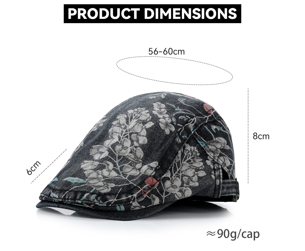 Washed Distressed Floral Flat Cap   --B203